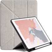 MOMAX Voor iPad 10.2 inch (2019) TPU + Doek Horizontale Flip Leren Case met Houder & Pen Slot & Slaap / Wekfunctie (Grijs)