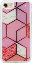 Voor iPhone SE 2020/8/7 Marble Series Stars Powder Dropping Epoxy TPU beschermhoes (roze geruit)
