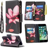 Voor iPhone 8 Plus & 7 Plus Gekleurde Tekening Patroon Rits Horizontale Flip Leren Case met Houder & Kaartsleuven & Portemonnee (Lotus)