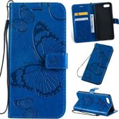 Geperst afdrukken Vlinderpatroon Horizontale flip PU lederen tas met houder & kaartsleuven & portemonnee & lanyard voor OPPO A1K / C2 (blauw)