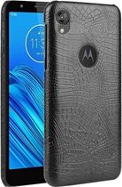 Voor Motorola Moto E6 Shockproof Crocodile Texture PC + PU Case (Zwart)