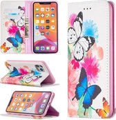 Gekleurd tekenpatroon Onzichtbare magnetische horizontale Flip PU lederen tas met houder & kaartsleuven & portemonnee voor iPhone 11 Pro Max (twee vlinders)