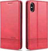 AZNS magnetische kalfsstructuur horizontale flip lederen tas met kaartsleuven & houder & portemonnee voor iPhone XS Max (rood)