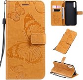 Voor Huawei Enjoy 10s Pressed Printing Butterfly Pattern Horizontale Flip PU Leather Case met houder & kaartsleuven & portemonnee & Lanyard (geel)