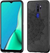 Voor Oppo A9 (2020) / A5 (2020) Mandala reliëf stoffen hoes PC + TPU mobiele telefoonhoes met magnetische functie en draagriem (zwart)