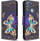 Voor Huawei Honor 9A Gekleurde Tekening Patroon Horizontale Flip Leren Case met Houder & Kaartsleuven & Portemonnee (Grote Vlinder)