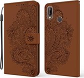 Voor Huawei P20 lite / Nova 3e Pauw Reliëfpatroon Horizontale Flip Leren Case met Houder & Kaartsleuven & Portemonnee & Lanyard (Bruin)