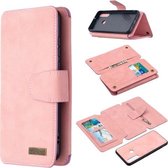 Voor Huawei Y6p Afneembare Frosted Magnetische Horizontale Flip Leren Case met Kaartsleuven & Houder & Rits Portemonnee & Fotolijst (Roze)