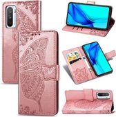 Voor Huawei Honor Play 4 Vlinder Liefde Bloem Reliëf Horizontale Flip Leren Case met Beugel / Kaartsleuf / Portemonnee / Lanyard (Rose Goud)