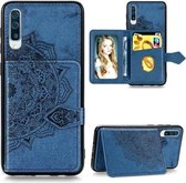 Voor Galaxy A70 Mandala Reliëf Magnetische Doek PU + TPU + PC Case met Houder & Kaartsleuven & Portemonnee & Fotolijst & Riem (Blauw)