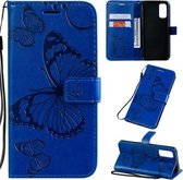 Voor Galaxy S20 Pressed Printing Butterfly Pattern Horizontale Flip PU lederen tas met houder & kaartsleuven & portemonnee & lanyard (blauw)