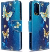 Voor Galaxy S20 Gekleurde tekening patroon Horizontale flip lederen tas met houder & kaartsleuven & portemonnee (blauwe vlinder)