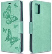 Voor Galaxy A51 Embossing Two Butterflies Pattern Horizontale Flip PU lederen tas met houder & kaartsleuf & portemonnee & lanyard (groen)