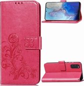 Voor Galaxy S20 Lucky Clover Pressed Flowers Pattern Leather Case met houder & kaartsleuven & portemonnee & draagriem (Rose)
