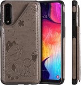 Voor Galaxy A50 / A50s / A30s Cat Bee Embossing Pattern Schokbestendige beschermhoes met kaartsleuven en fotolijst (grijs)