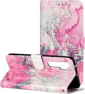 Voor xiaomi mi note 10 lite gekleurde tekening marmer patroon horizontaal flip pu lederen tas met houder & kaartsleuven & portemonnee (roze zeewater)