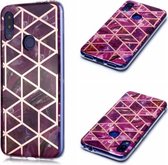 Voor Geschikt voor Xiaomi Redmi Note 7 Plating Marble Pattern Soft TPU beschermhoes (paars)