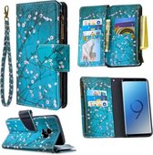 Voor Samsung Galaxy S9 Gekleurde Tekening Patroon Rits Horizontale Flip Leren Case met Houder & Kaartsleuven & Portemonnee (Pruimenbloesem)