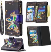 Voor Samsung Galaxy A50 Gekleurde Tekening Patroon Rits Horizontale Flip Lederen Case met Houder & Kaartsleuven & Portemonnee (grote Vlinder)