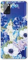 Voor Samsung Galaxy A21s schokbestendig geschilderd TPU beschermhoes (blauw witte rozen)