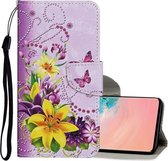Voor Samsung Galaxy S10e Gekleurde Tekening Patroon Horizontale Flip Leren Case met Houder & Kaartsleuven & Portemonnee & Lanyard (Gele Bloem Vlinder)