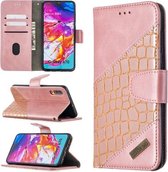 Voor Samsung Galaxy A70 Bijpassende Kleur Krokodil Textuur Horizontale Flip PU Lederen Case met Portemonnee & Houder & Kaartsleuven (Rose Goud)