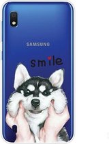 Voor Samsung Galaxy A10 Gekleurd tekeningpatroon Zeer transparant TPU beschermhoes (Pinch Dog)