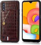 Voor Galaxy A01 Krokodilpatroon PU + TPU + PVC Breukvast gsm-hoesje met magnetische onzichtbare houder & houder & kaartsleuven (bruin)