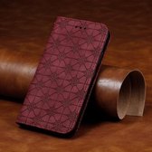 Voor Galaxy A10 / M10 geluksbloemen reliëfpatroon magnetische horizontale flip lederen tas met houder en kaartsleuven (wijnrood)