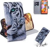 Voor Galaxy A11 & M11 Gekleurde tekening Horizontale flip lederen tas met houder & kaartsleuf & portemonnee (tijger)