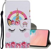 Voor Samsung Galaxy S10 Gekleurde Tekening Patroon Horizontale Flip Leren Case met Houder & Kaartsleuven & Portemonnee & Lanyard (Kroon Eenhoorn)