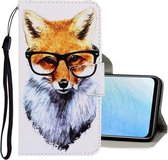 Voor Vivo Y19 3D gekleurde tekening horizontale flip PU lederen tas met houder & kaartsleuven & portemonnee (vos)
