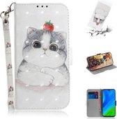 Voor Huawei P smart 2020 3D Geschilderd Patroon Magnetische Aantrekkelijkheid Horizontale Flip Leren Case met Houder & Kaartsleuf & Portemonnee & Lanyard (Leuke Kat)