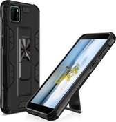 Voor Huawei Y5p Armor schokbestendig TPU + PC magnetische beschermhoes met onzichtbare houder (zwart)