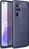 Voor VIVO X50 Pro + Litchi Texture TPU schokbestendig hoesje (marineblauw)