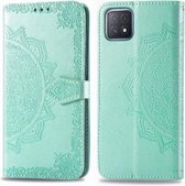 Voor OPPO A52 5G Mandala bloem reliëf horizontale flip lederen tas met beugel / kaartsleuf / portemonnee / lanyard (groen)