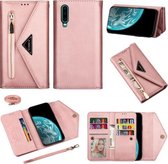 Voor Huawei P30 Skin Feel Rits Horizontale Flip Leren Case met Houder & Kaartsleuven & Fotolijst & Lanyard & Lang Touw (Rose Goud)