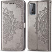 Voor Huawei Honor Play 4T Pro Halverwege Mandala Embossing Patroon Horizontale Flip Leren Case met Houder & Kaartsleuven & Portemonnee & Fotolijst & Lanyard (Grijs)