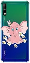 Voor Huawei P40 Lite E schokbestendig geverfd transparant TPU beschermhoes (kleine roze olifant)