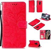 Voor Nokia 5.3 Kant Bloem Embossing Patroon Horizontale Flip Leren Case, met Houder & Kaartsleuven & Portemonnee & Fotolijst & Lanyard (Rood)