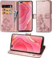 Voor Huawei Nova 7 Pro Lucky Clover Pressed Flowers Pattern Leather Case met houder & kaartsleuven & portemonnee & draagriem (rose goud)