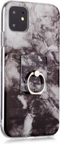 Voor iPhone 11 gekleurde tekening patroon IMD vakmanschap zachte TPU beschermhoes met houder (zwart wit)