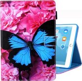 Voor iPad 10.2 inch Gekleurde Tekening Patroon Horizontale Flip Leren Case met Houder & Kaartsleuven & Fotolijst (Rode Bloem Blauwe Vlinder)