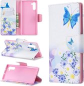 Gekleurde tekening patroon horizontale flip lederen tas met houder & kaartsleuven & portemonnee (Butterfly Love)