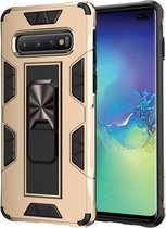 Voor Samsung Galaxy S10 + Soldier Armor schokbestendig TPU + PC magnetische beschermhoes met houder (goud)