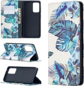 Voor Samsung Galaxy A52 5G Gekleurde Tekening Patroon Onzichtbare Magnetische Horizontale Flip PU Lederen Case met Houder & Kaartsleuven & Portemonnee (Blauw Blad)