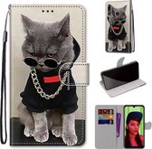 Voor Huawei P smart + 2019 / Enjoy 9s Gekleurde tekening Cross Texture Horizontale Flip PU lederen hoes met houder & kaartsleuven & portemonnee & lanyard (B09 Golden Chain Grey Cat)