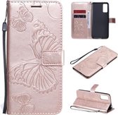 Voor Huawei Honor Play 4T Pro 3D Vlinders Embossing Patroon Horizontale Flip Leren Case met Houder & Kaartsleuf & Portemonnee (Rose Goud)