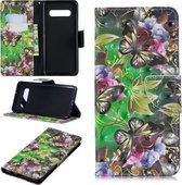 3D Gekleurde Tekening Patroon Horizontale Flip Leren Case voor Galaxy S10 Plus, met Houder & Kaartsleuven & Portemonnee (Groene Vlinder)