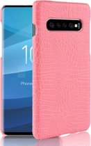 Schokbestendig Crocodile Texture PC + PU-hoesje voor Galaxy S10 5G (roze)